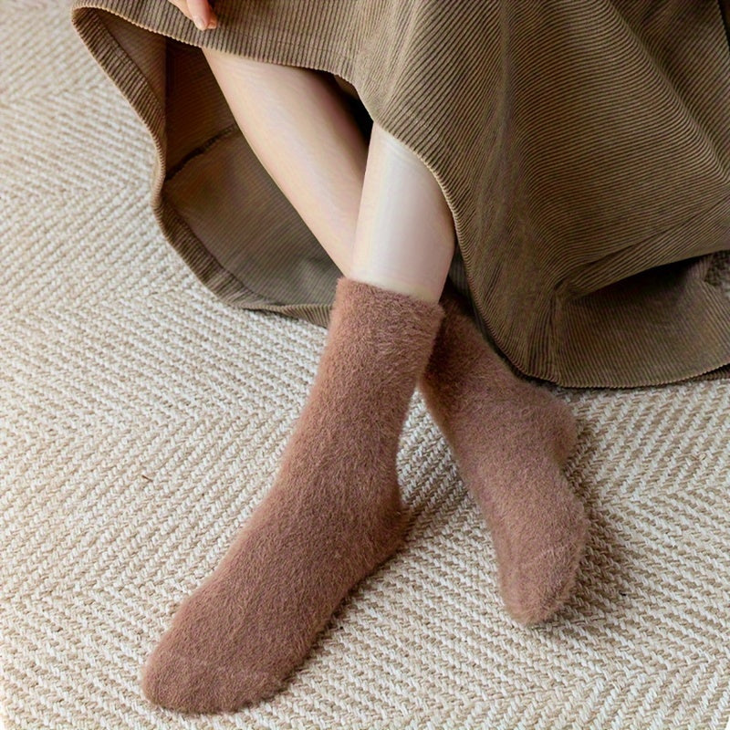10 Pairs Solid Fuzzy Socks Warm Mid Tube Socks Women's Stockings