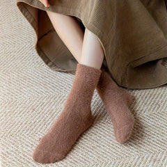 10 Pairs Solid Fuzzy Socks Warm Mid Tube Socks Women's Stockings