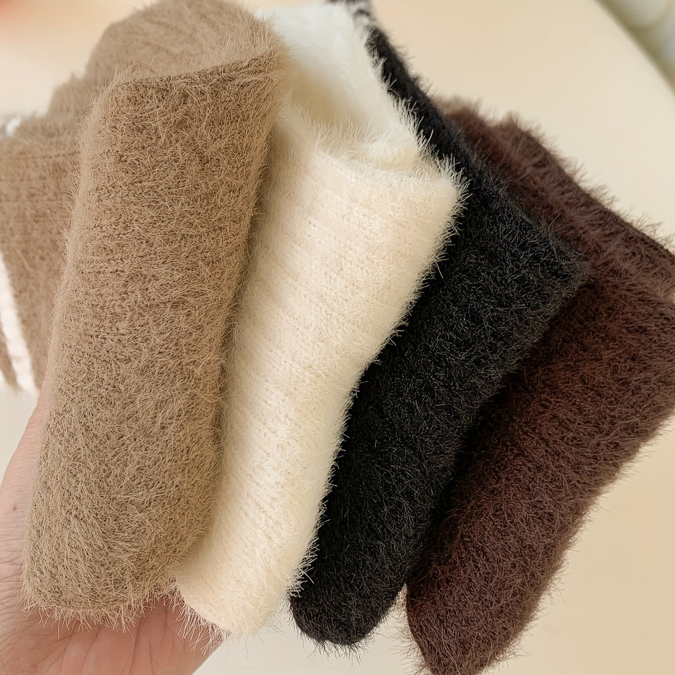 6 Pairs Striped Fuzzy Socks Mid Tube Women's Stockings