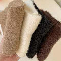 6 Pairs Striped Fuzzy Socks Mid Tube Women's Stockings