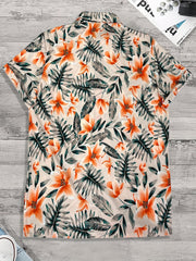Tropical Leaf & Flower Print Men's Hawaiian Shirt