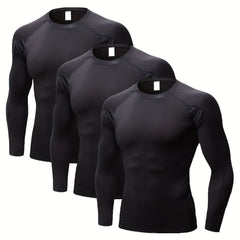 3pcs Men's Long Sleeve Compression Shirts For Sports Gym Fit