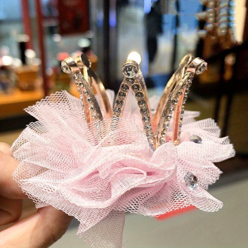 Mesh Flower Crown Hair Clips for Holiday Party Girls Accessories