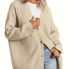 Solid Ribbed Button-Up Cardigan