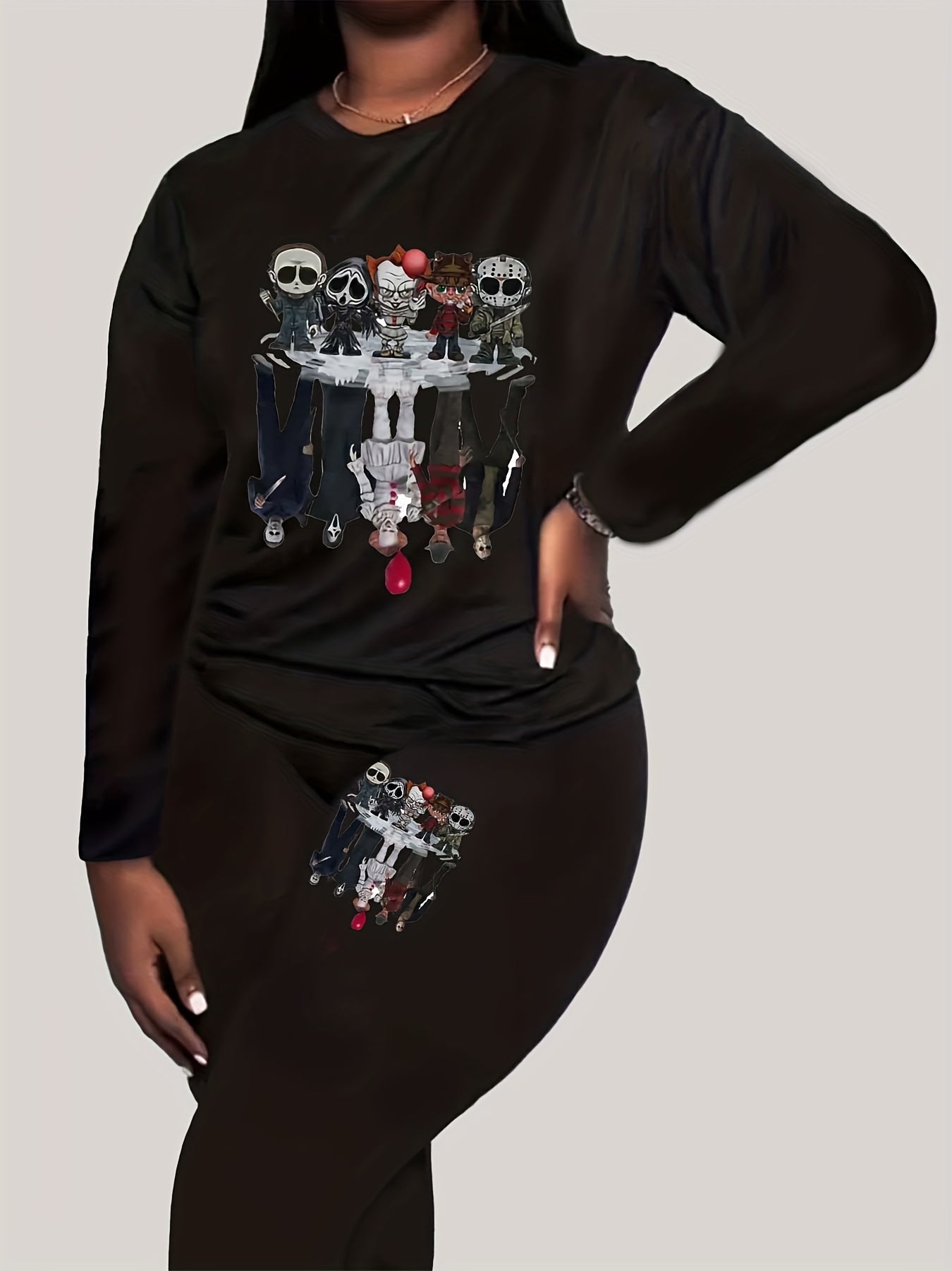 Women's Plus Horror Cartoon Print Top & Leggings Set