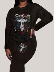 Women's Plus Horror Cartoon Print Top & Leggings Set