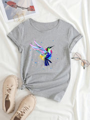 Birds Graphic Sports Short Sleeve T shirts Print Casual Sports Slim Tops