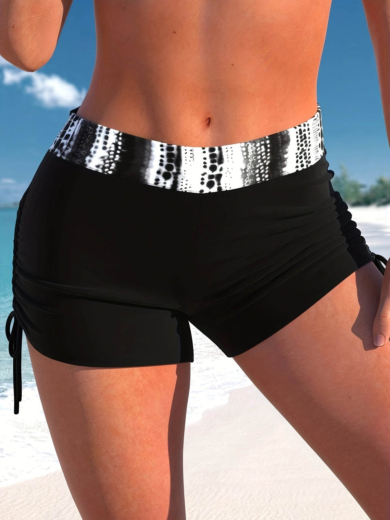 Boho Bikini Set Tie Dye Striped Cross Front Bra & Lace Up Shorts