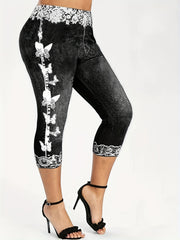 Printed Denim Slim Leggings High Waist Casual Women's Clothing