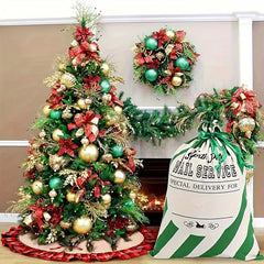 1pc Striped Christmas Bag Large Webbing Cotton Striped Christmas Bags