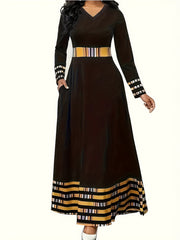 Geometric Print Maxi Dress With Pockets