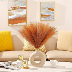 6pcs Orange Pampas Grass Decor Faux Burnt Orange Fall Boho Wedding
