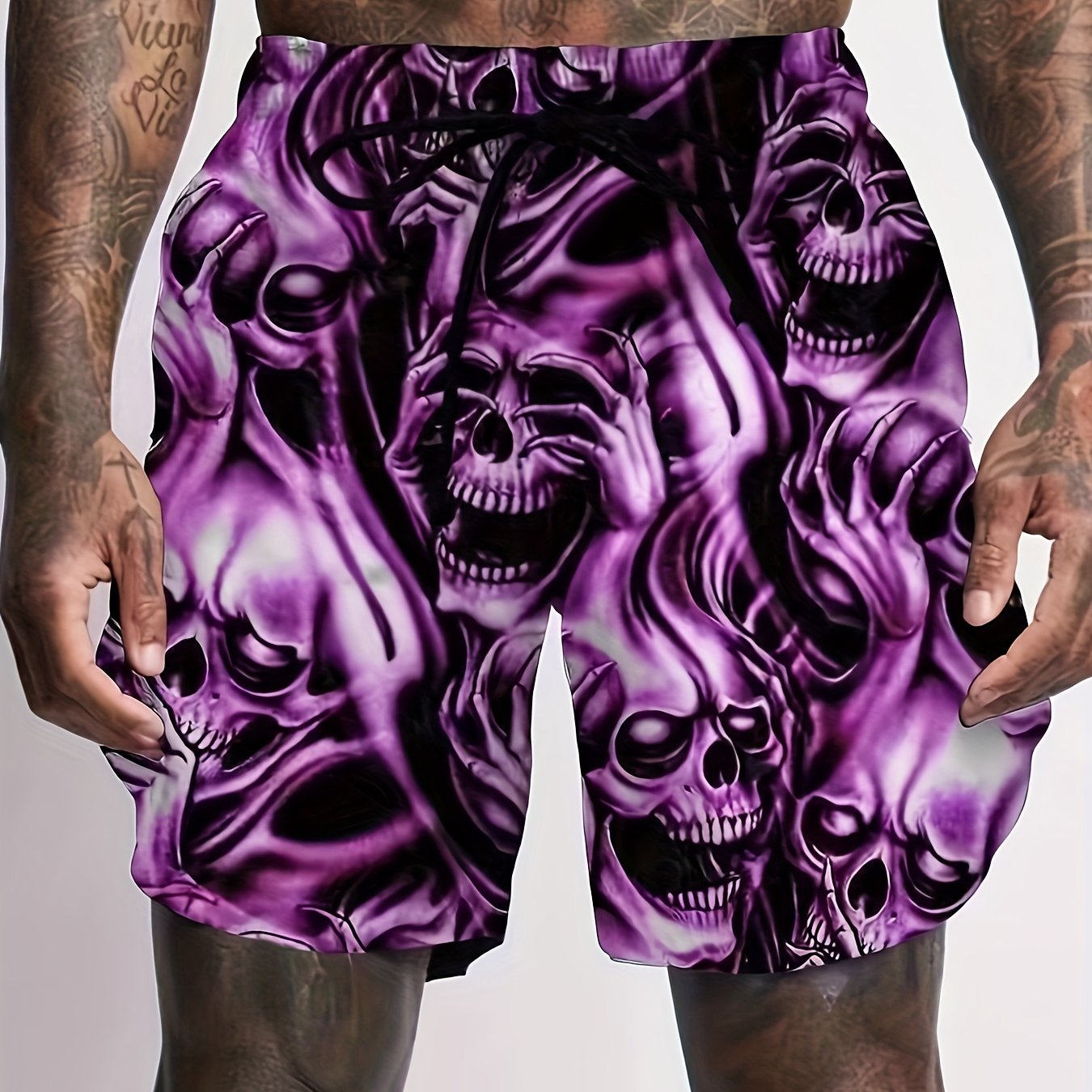 Men's Skull Graphic Shorts with 3D Print & Elastic Waist