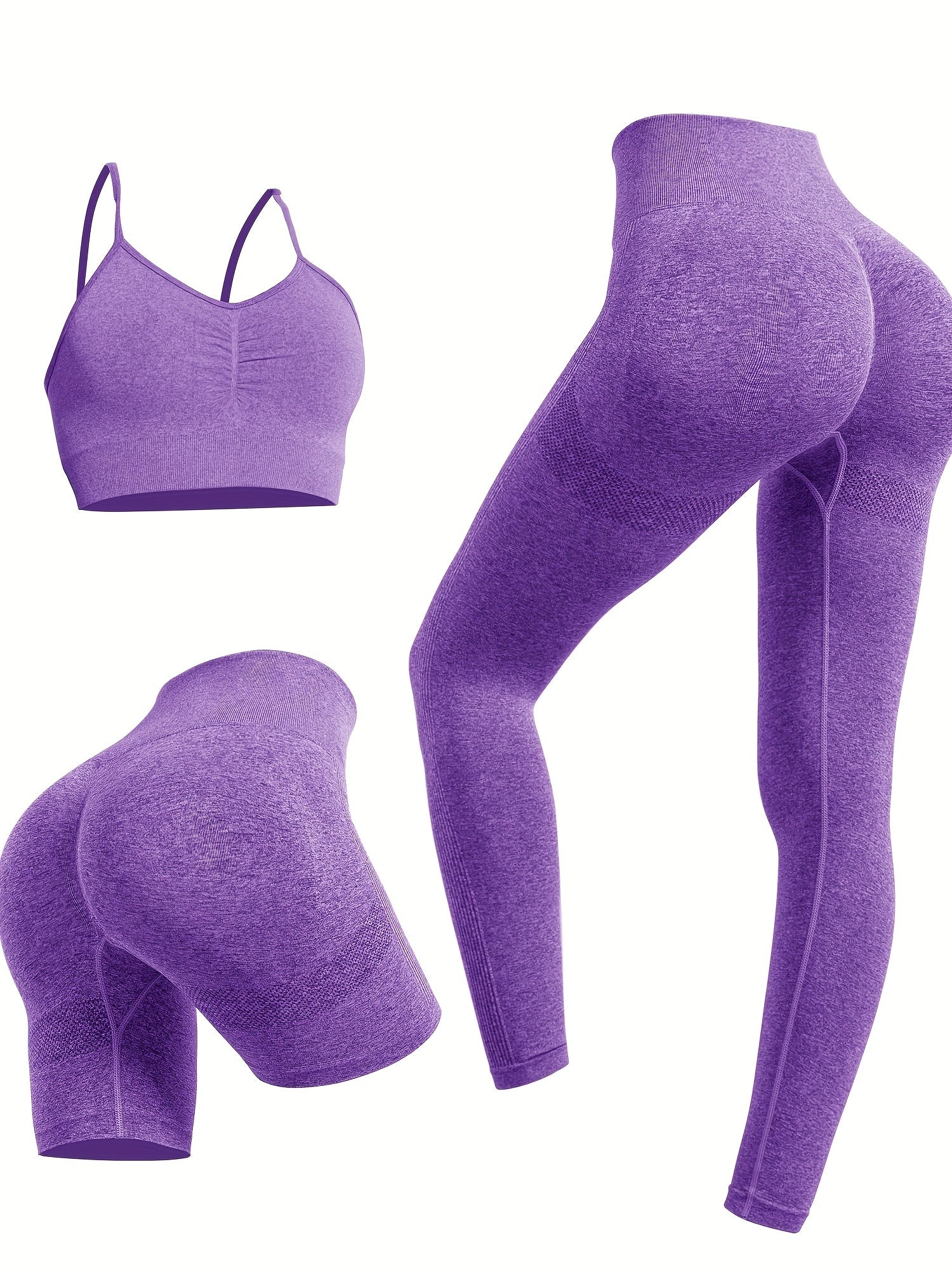 3pcs Yoga Set Sports Bra & High Waist Shorts & Leggings Suit
