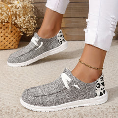 Leopard Print Canvas Low Top Sneakers Lightweight Lace Up Outdoor Shoes