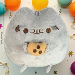 Cookie Cat Plush Toy Soft Stuffed Animal with Cookie 10in High Gray Home Decor