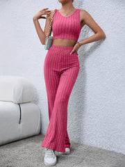 Ribbed 2-Piece Set Crop Tank Top & Wide Leg Pants