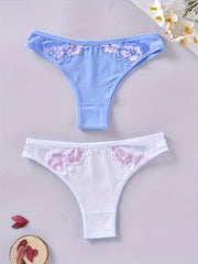 2pcs Lace Thongs Soft & Comfy Stretchy Panties Women's Lingerie