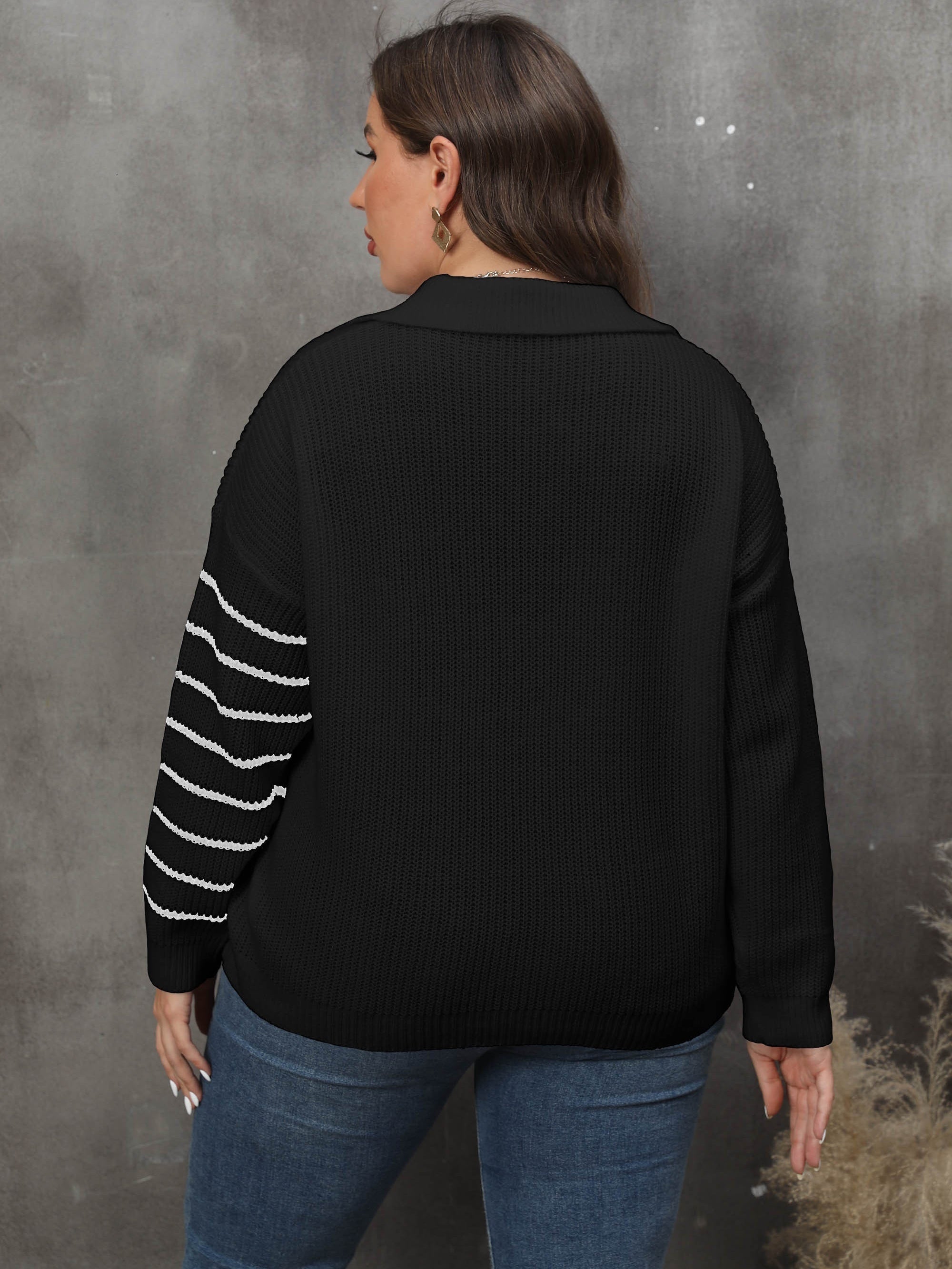 Casual Sweater Women's Plus Colorblock Stripe Long Sleeve Jumper