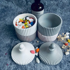 Candle Jar Silicone Mould Round Stripe Storage Box Crystal Resin Jewelry Box