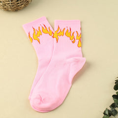 3 Pairs Flame Print Mid Tube Socks Women's Stockings