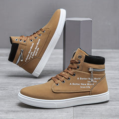 Men's High Top Lace up Sneakers with Zipper, Skate Shoes