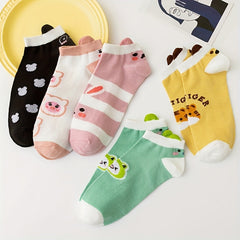 5 Pairs Girls Cartoon Animal Cotton Socks for Kids