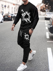Card Elements Print Men's 2Pcs Outfits Sweatshirt & Sports Trouser