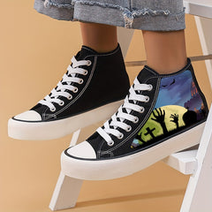 Halloween Scary Graveyard Pattern High Top Canvas Sneakers