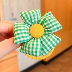 Girls Sun Flower Head Rope Plaid Fabric Hair Tie