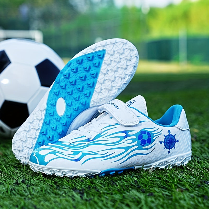 Kids Turf Football Boots Hook Loop Fastener Outdoor TF Soccer Cleats