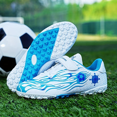 Kids Turf Football Boots Hook Loop Fastener Outdoor TF Soccer Cleats