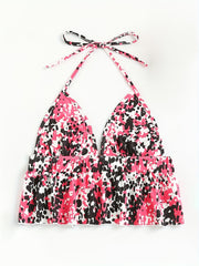 Leopard Print Halter Top Sexy Backless Lace Up All match Top Women's Lingerie