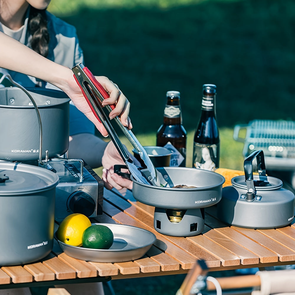 KORAMAN Aluminum Camping Cookware Set Lightweight Pots Pans Teapot with Mesh Bag