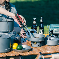 KORAMAN Aluminum Camping Cookware Set Lightweight Pots Pans Teapot with Mesh Bag