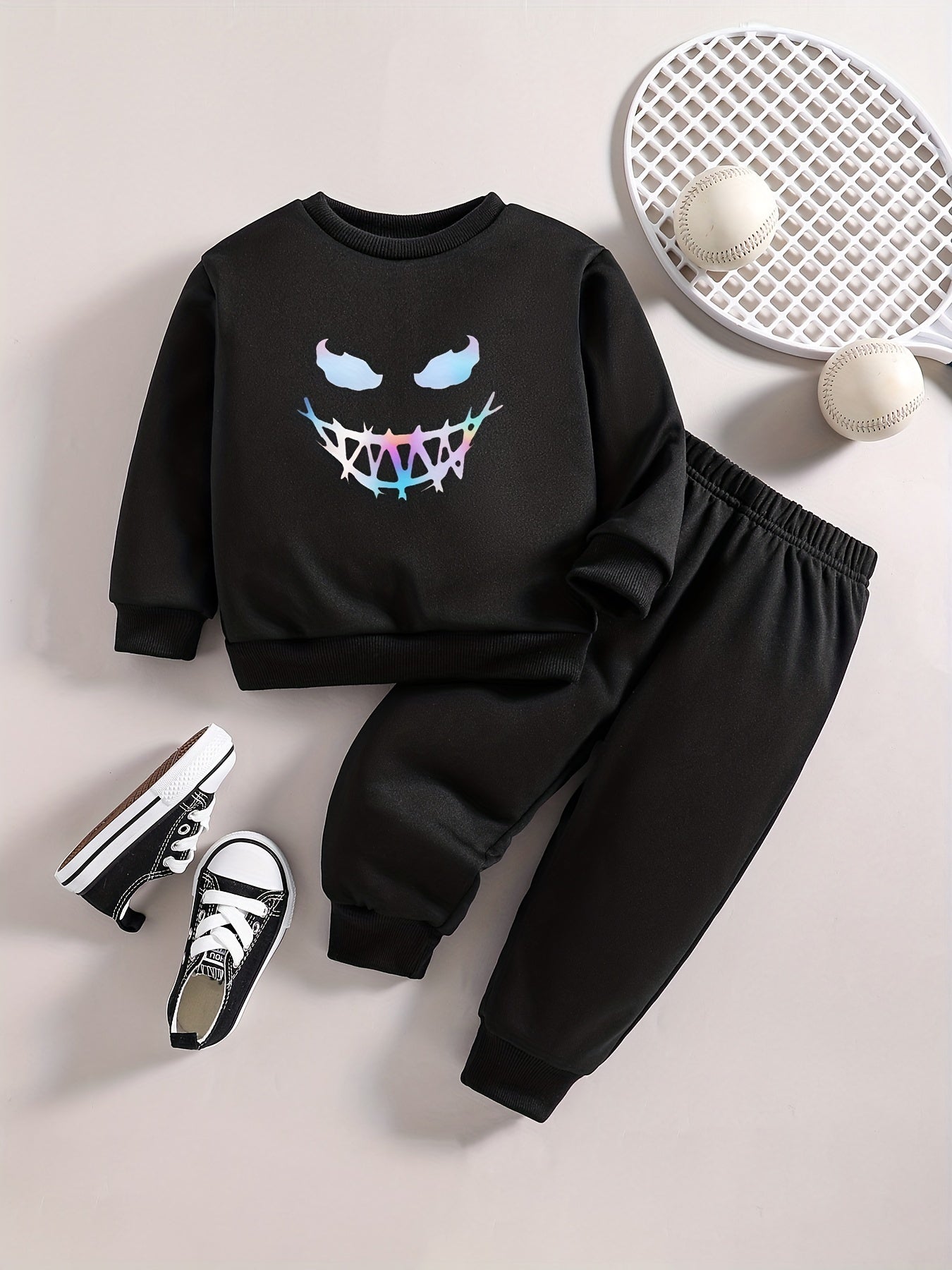 Baby Boy Smile Face Sweatshirt Pants Set Kids Casual Outfit