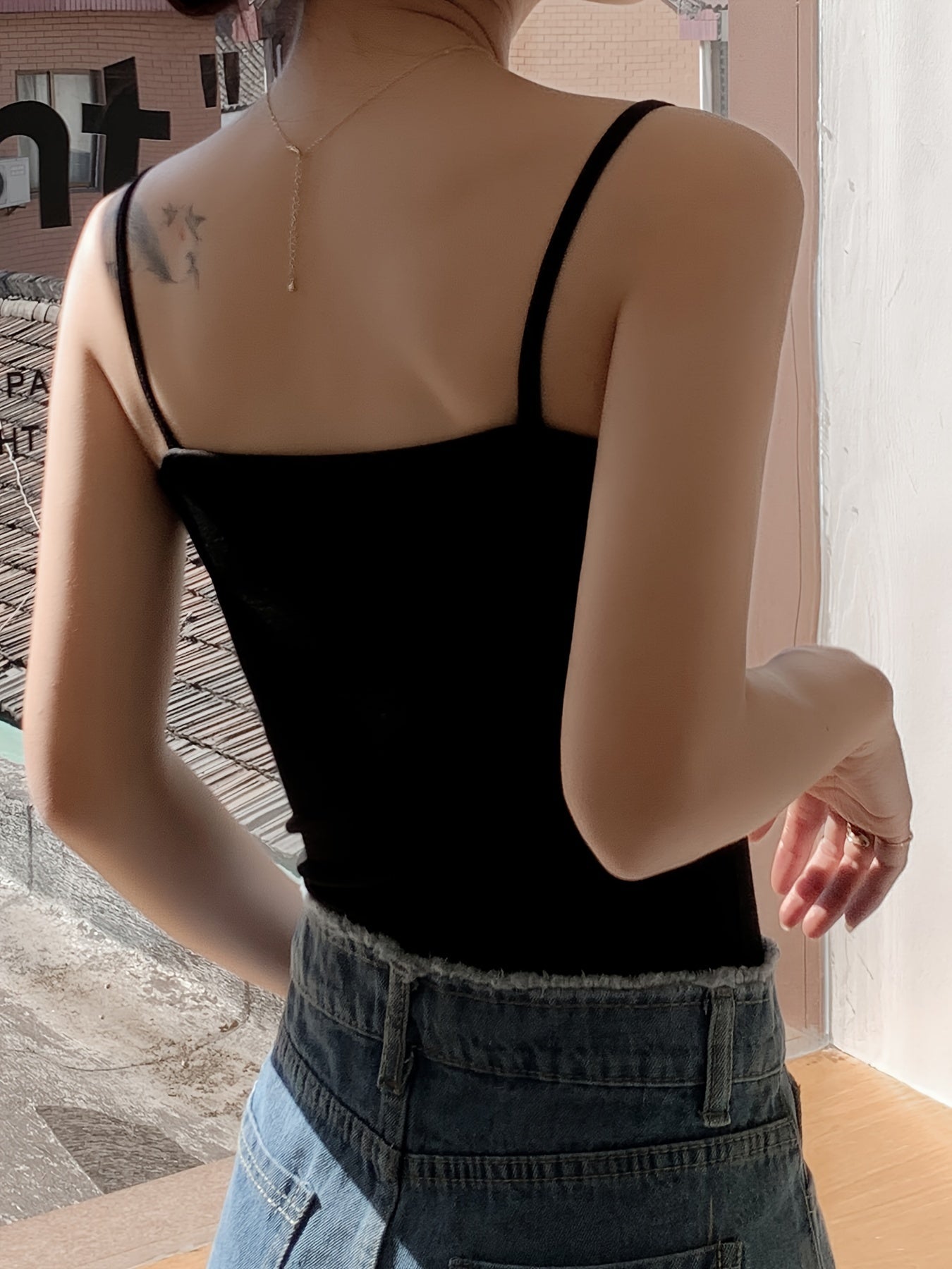 Solid Cami Top Crew Neck Slim Fit Top Women's Lingerie