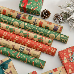 6pcs Christmas Wrapping Paper Folded 27 x 55in, Snowmen Candy Canes Tree