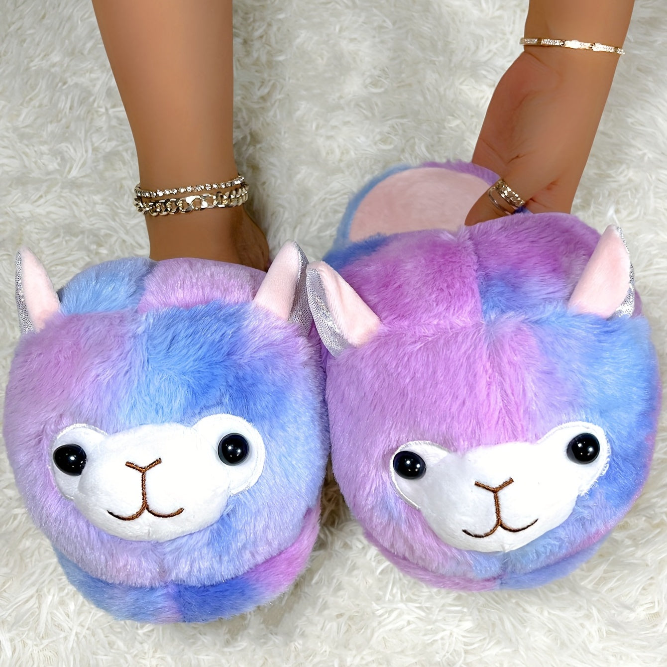 Women's Tie Dye Animal Slippers Cozy Non-slip Indoor Shoes
