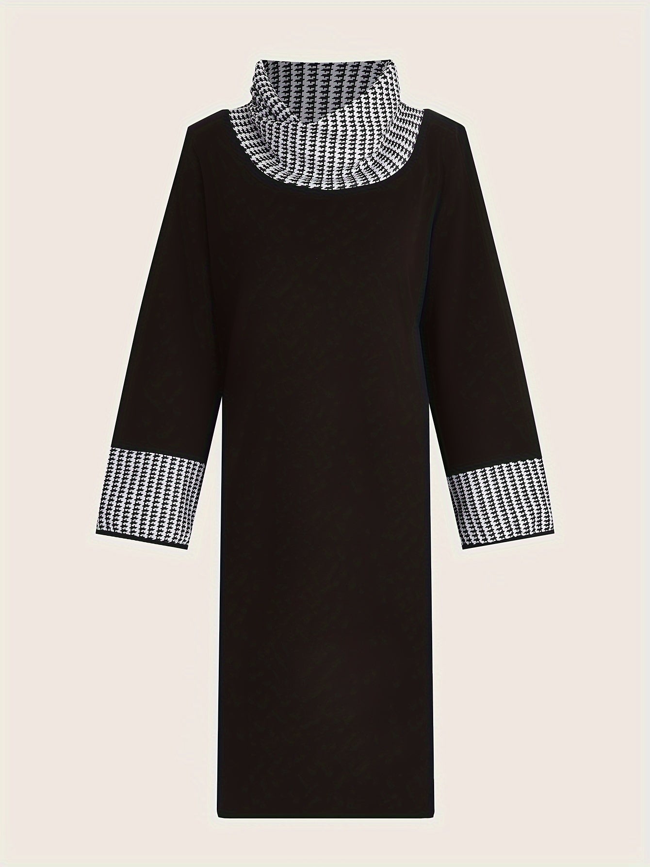 Colorblock Houndstooth Print Bodycon Dress