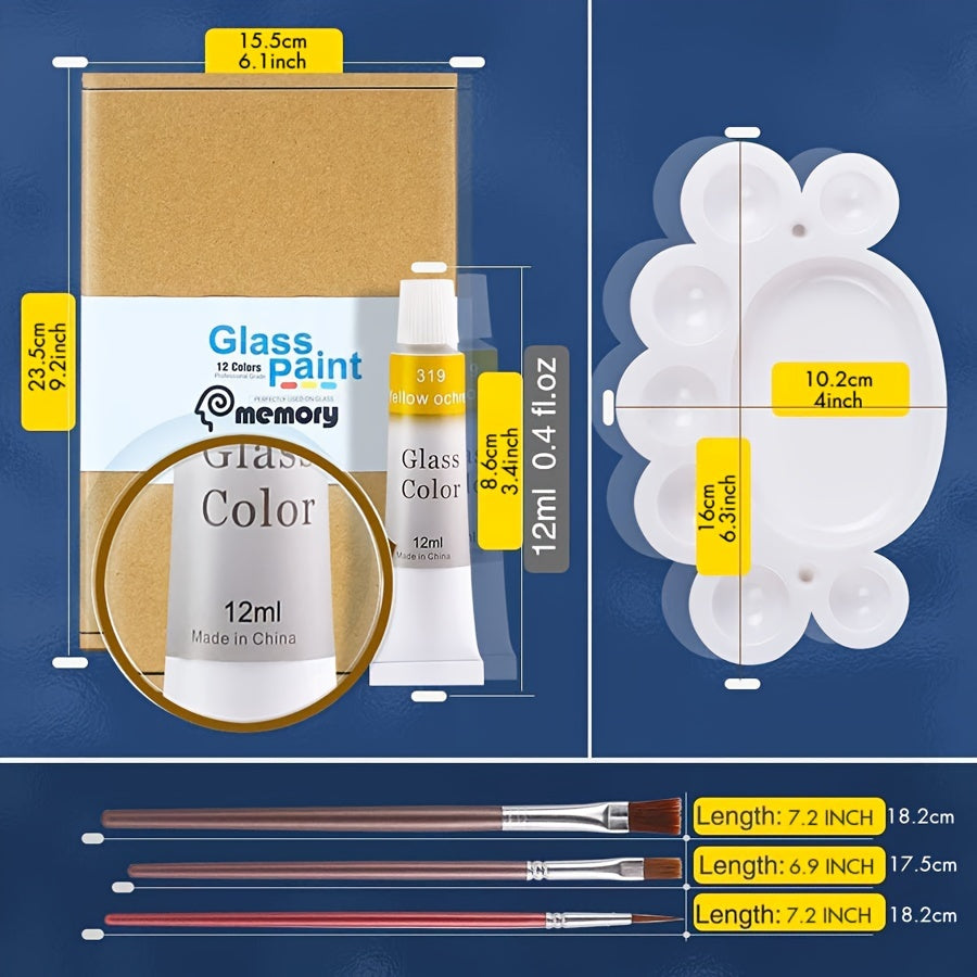 12 Colors Glass Painting Pigment for Hand Painted Glass