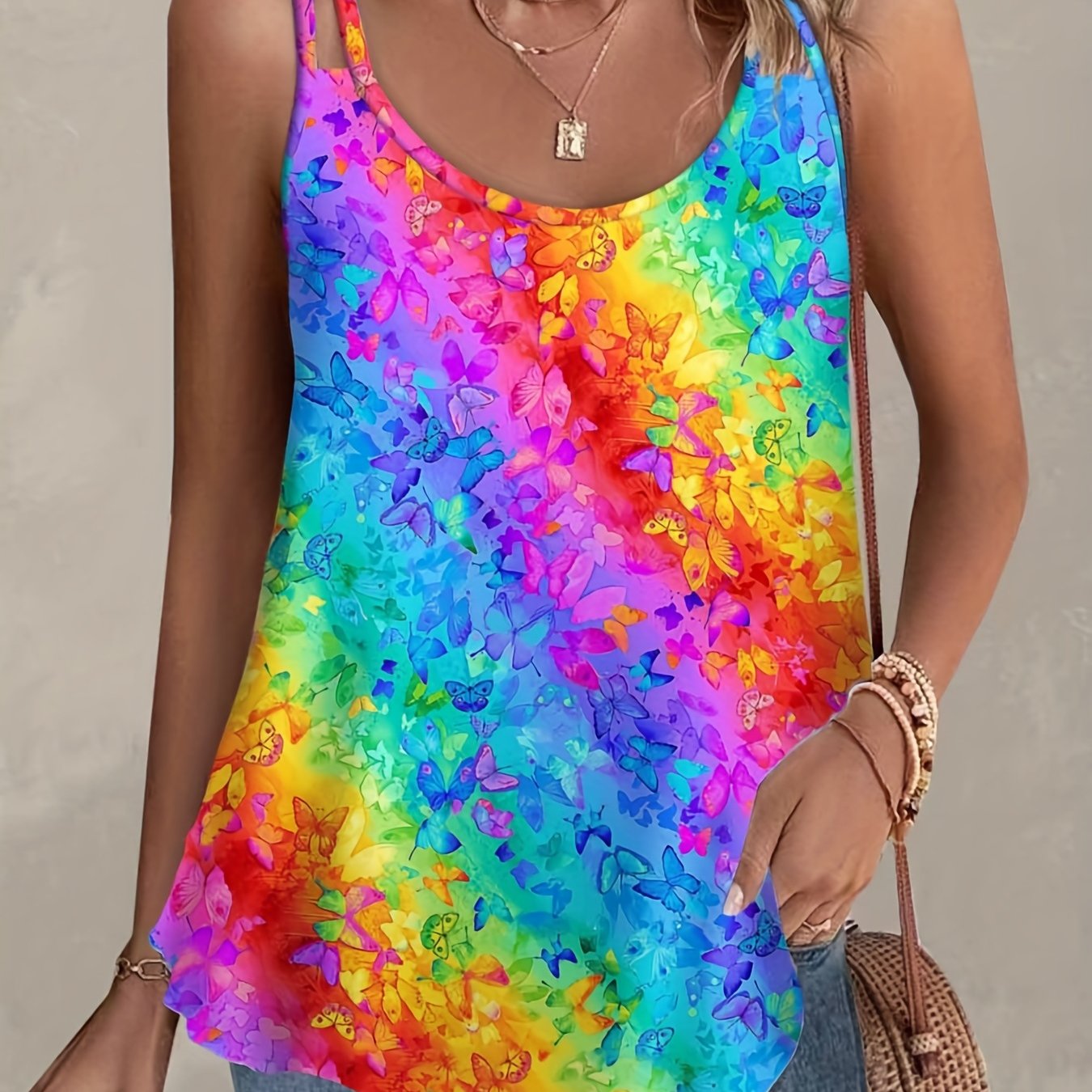 Colorblock Butterfly Print Tank Top