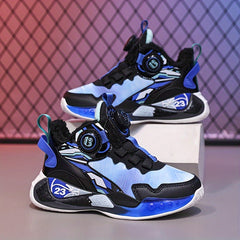 Boy's Basketball Shoes with Rotating Buckle Comfy Breathable Non Slip Sneakers