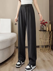 Solid High Waist Draped Long Length Pants