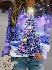 Christmas Tree Print Sweatshirt Crew Neck Long Sleeve Casual Pullover