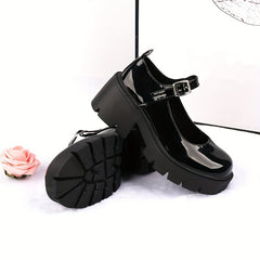 Women's Square Toe Platform Mary Jane Pumps Waterproof College Style Shoes