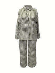 Argyle Print Blouse & Wide Leg Pants Set