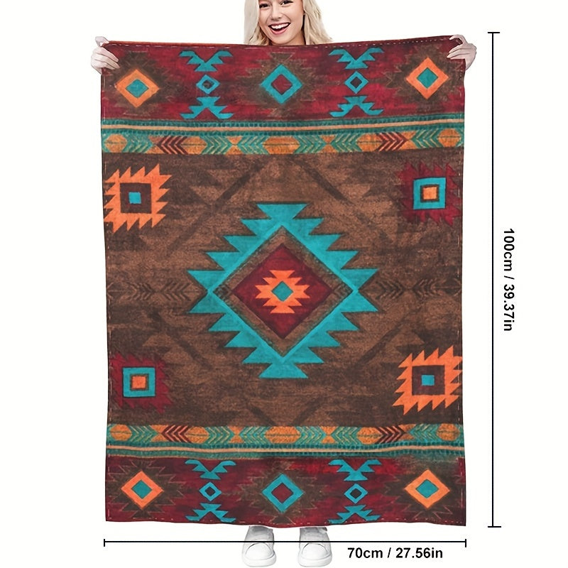 Flannel Warm Blanket Retro Style Sofa Blanket for Camping Travel