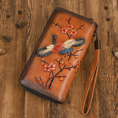 Vintage Style Leather Ladies' Wallet Large Capacity Phone Holder Zipper Closure