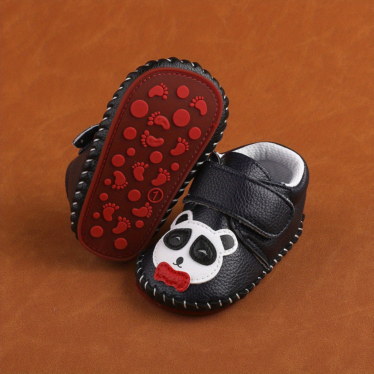 Baby Boys Panda Print Leather Shoes Non-slip Soft Crib Shoes